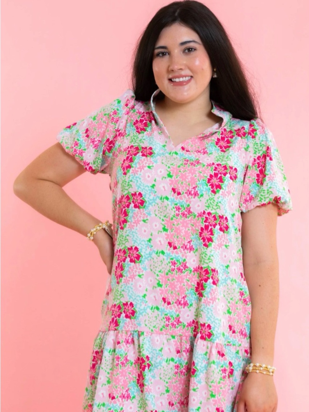 Floral Pink Short-Sleeve dress